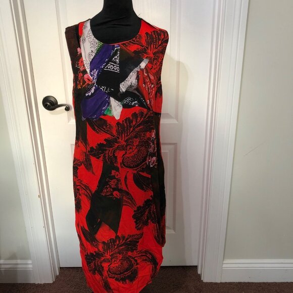 Desigual Womens Vest Nagar Dress 44 Red Orange‎ Black Patterned Sleeveless NWT - Picture 1 of 10